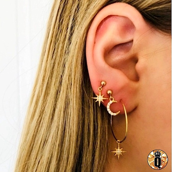 Jewelry - ⚜️[𝟯/$𝟭𝟴]⚜️4 Gold Moon Star Earrings Set NEW